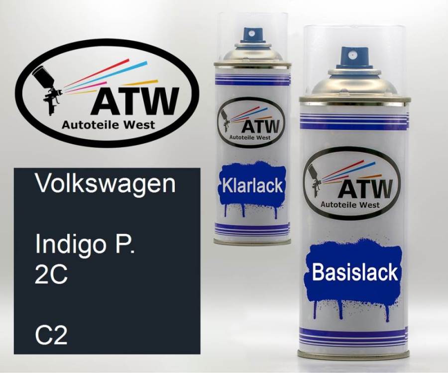 Volkswagen, Indigo P. 2C, C2: 400ml Sprühdose + 400ml Klarlack - Set, von ATW Autoteile West.